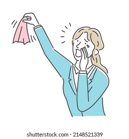 Vector illustration of a businesswoman crying and saddening goodbye