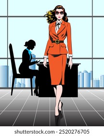 Vector illustration of businesswoman executive in office.