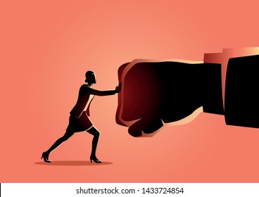 Vector illustration of a businesswoman holding a giant fist