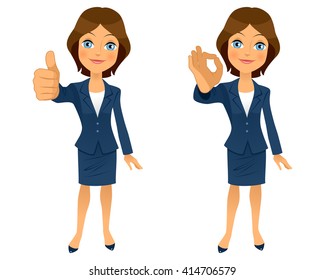 Vector illustration of a businesswoman ok gesture