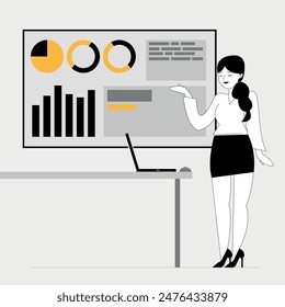 Vector Illustration of a Businesswoman Presenting Data on a Board Vector Illustration EPS10