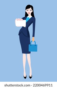 Vector illustration of businesswoman showing her business card