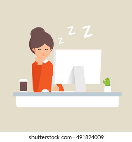 Vector illustration of businesswoman sleeping at work