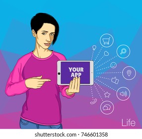 Vector illustration of Businesswoman with tablet in hand