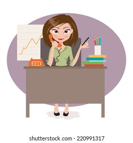A vector illustration of a businesswoman working in the office