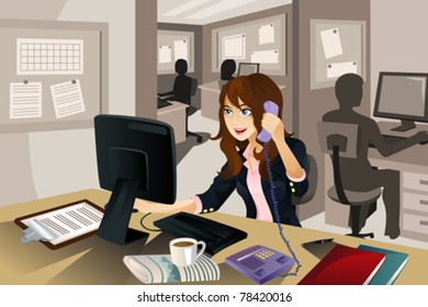 A vector illustration of a businesswoman working in the office. Part of "A Day In Life" series