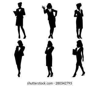 Vector illustration of a businesswomen silhouettes on white