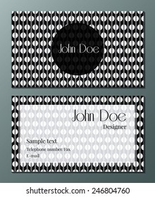 vector illustration of businness card with seamless black and white pattern in art deco style