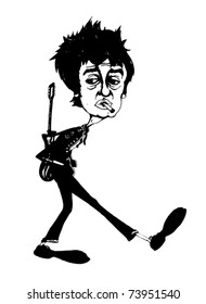 Vector illustration of a busking man walking