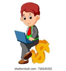 vector illustration of bussines man sitting dollar sign cartoon