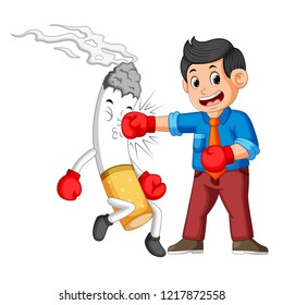 vector illustration of bussinesman boxing with a cigarette
