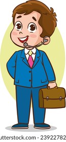 vector illustration of a bussiness Boy Wearing a Telephone Headset and a Briefcase