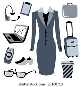 Vector illustration of bussiness woman accessories set.