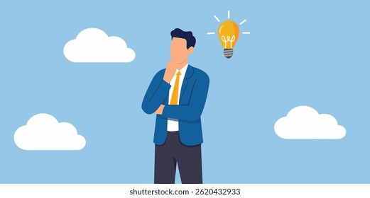 vector illustration of Bussinessman jumping break light bulb idea symbol think outside the box vector illustration sky background and cloud