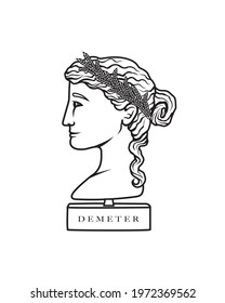 Vector illustration of a bust of Greek Goddess Demeter