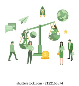vector illustration busy employees in preparing new business launch. employee productivity scale. world class company. vector-vector