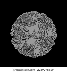 Vector illustration of the butchered body of Coyolxauhqui, Goddess of the moon and the Milkyway of the ancient Aztec civilization, very cool for illustration, t-shirt, sticker etc.