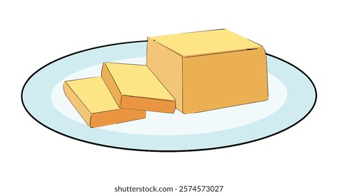 Vector illustration butter cheese on a plate