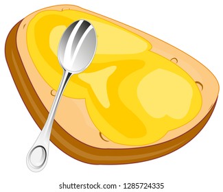 Vector illustration of the butter salved on piece of bread