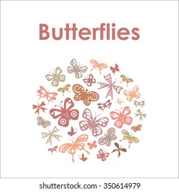 Vector illustration with butterflies / circle design / vintage colors