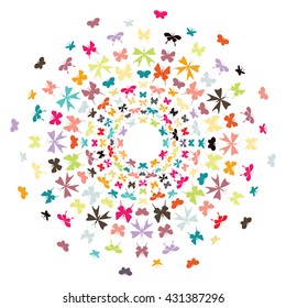 vector illustration / butterflies circle design / concentric rings / kaleidoscopic background 