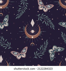 Vector illustration with butterflies  and crescents. Contemporary composition. Trendy texture for print, textile, packaging.