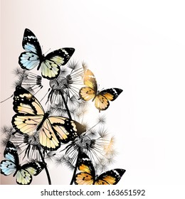 Vector illustration with butterflies and dandelions for design