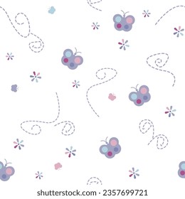 Vector illustration with butterflies and flowers. In pastel colors