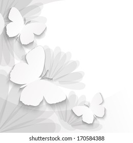 vector illustration of  butterflies and grey flowers