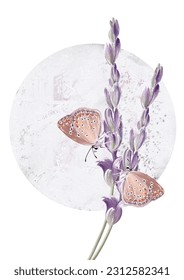 Vector illustration with butterflies, lavender and moon on the transparent background. You can add your text for cards design, posters design and more.