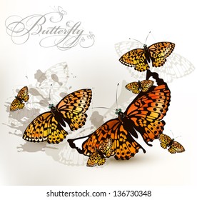 Vector illustration with butterflies on white background