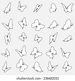 Vector illustration of butterflies on a white background.