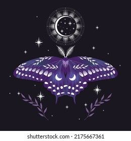 Vector illustration with butterfly. Abstract mystic sign. For you design, tattoo or magic craft.