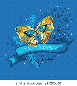 vector illustration of a butterfly with abstract plants