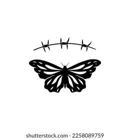 vector illustration of butterfly and barbed wire