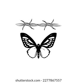 vector illustration of a butterfly with barbed wire