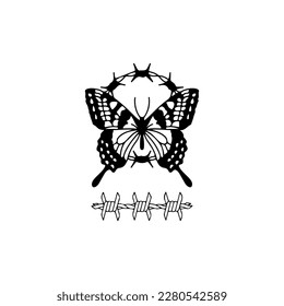 vector illustration of a butterfly with barbed wire