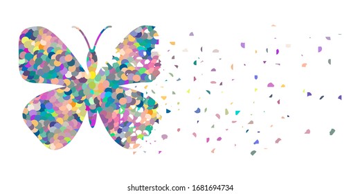 vector illustration of butterfly breaking into small pieces for dreamy and fragile object visual 