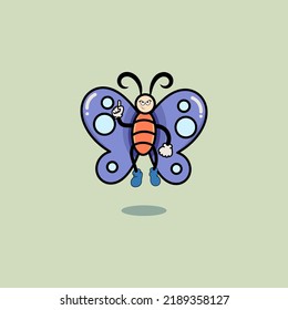 Vector illustration of a butterfly cartoon character in a unique style perfect for stickers, icons, logos and advertisements