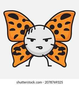 Vector Illustration of Butterfly Character with cute face, simple hands and leg line art on Isolated Background