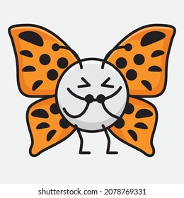 Vector Illustration of Butterfly Character with cute face, simple hands and leg line art on Isolated Background