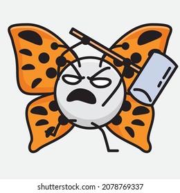Vector Illustration of Butterfly Character with cute face, simple hands and leg line art on Isolated Background