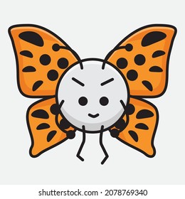 Vector Illustration of Butterfly Character with cute face, simple hands and leg line art on Isolated Background
