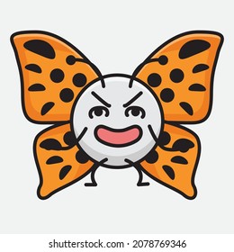 Vector Illustration of Butterfly Character with cute face, simple hands and leg line art on Isolated Background