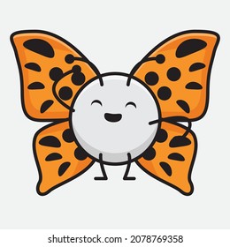 Vector Illustration of Butterfly Character with cute face, simple hands and leg line art on Isolated Background