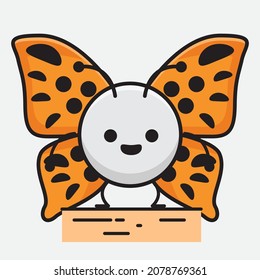 Vector Illustration of Butterfly Character with cute face, simple hands and leg line art on Isolated Background