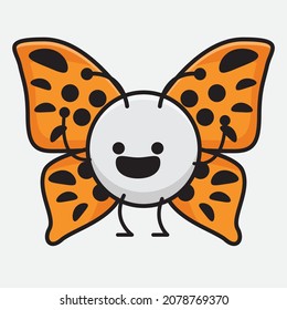 Vector Illustration of Butterfly Character with cute face, simple hands and leg line art on Isolated Background