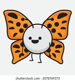 Vector Illustration of Butterfly Character with cute face, simple hands and leg line art on Isolated Background