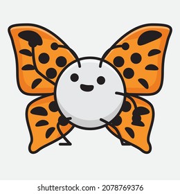 Vector Illustration of Butterfly Character with cute face, simple hands and leg line art on Isolated Background