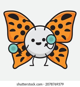Vector Illustration of Butterfly Character with cute face, simple hands and leg line art on Isolated Background